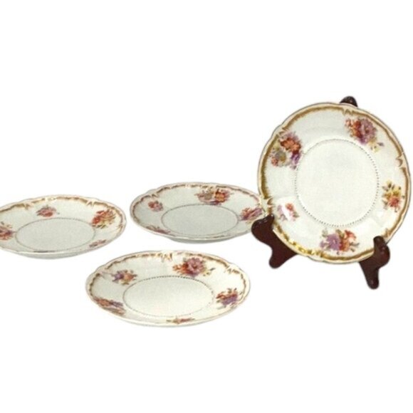Vintage Carl Tielsch & Co Ceramic Saucers Set of 4 Floral Decor 5.5'' Diameter - Picture 1 of 7